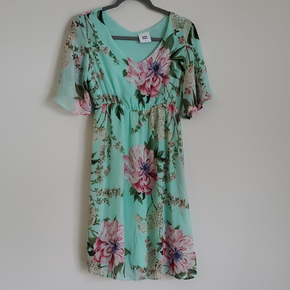Mama Licious  Floral Empire-Waist Dress with Pink Blooms
